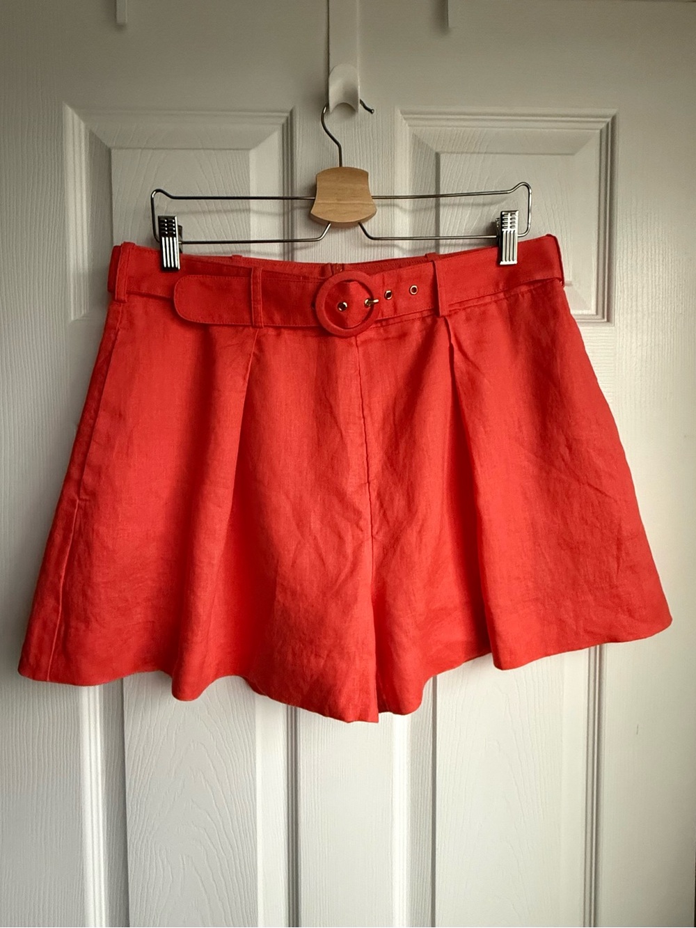 Banana Republic Belted Pleated Linen Meridian Shorts Red/Orange 12 Petite - Picture 1 of 11